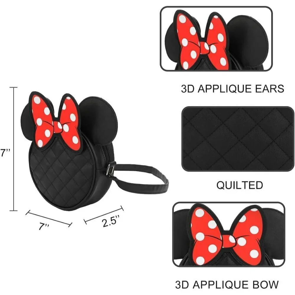 Minnie Mouse Ears Crossbody Bag Quilted PU Compact Disney Accessory